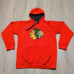 NHL Chicago Blackhawks Hoodie Mens Medium Red Good Embroidered Logo‎ Pullover